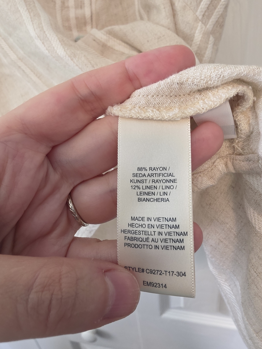 Cloth & Stone Beige Button-Front Linen Stripe Tank Top Size Small - Picture 5 of 5